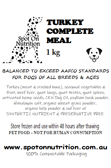 AAFCO complete and balanced meal for adult dogs Spot On Nutrition