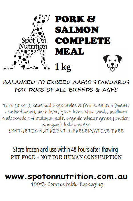 AAFCO complete and balanced meal for adult dogs Spot On Nutrition
